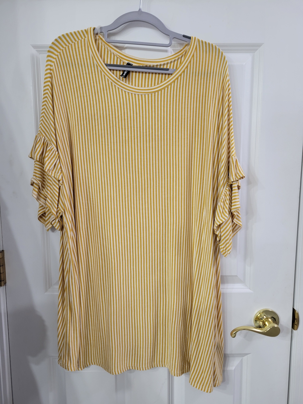 Clique Women’s Mustard Yellow Stripe Ruffle Sleeve Top